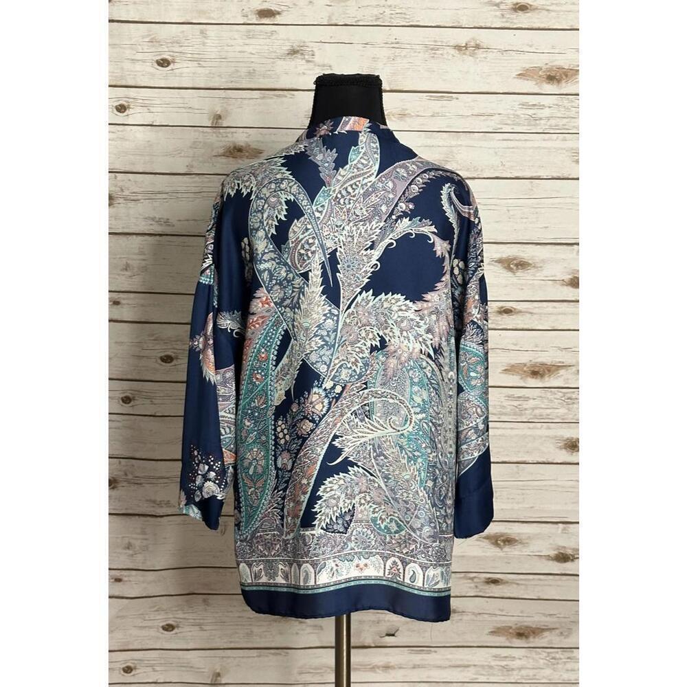 Zara multicolored satin V-neck kimono sleeve tunic Size Small - Picture 5 of 6
